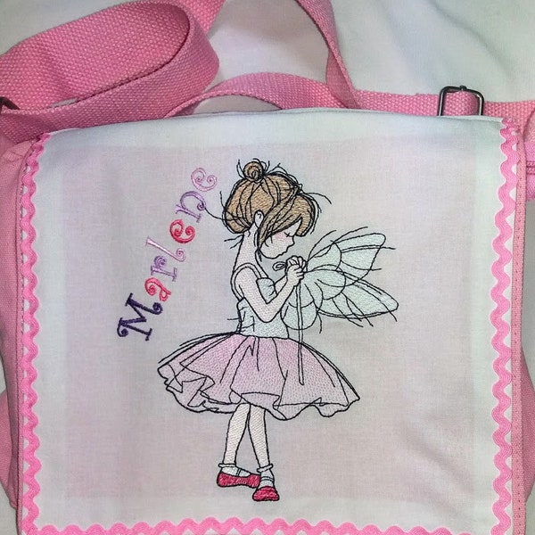Kinder-Umhängetasche Ballerina, Mädchentasche mit RV und Vordertaschen Kindergartentasche rosa f&f