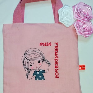 Freundebuchtasche Freundebuch-Tasche Meine Freunde Mädchen mit Zöpfen oder Buch, 2 Freundinnen - mit oder ohne Namen