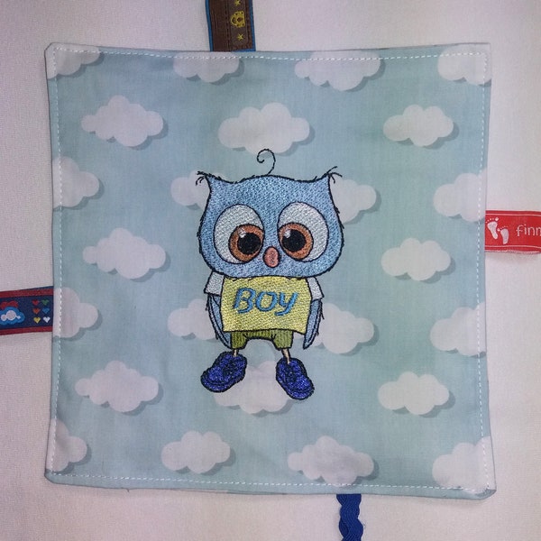 Knister cloth cuddlecloth baby towel motoric towel baby owl, boy, blue