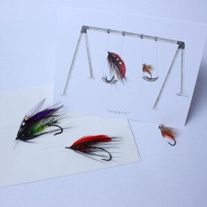 Aquarelle sèche mouche & mouche humide Greeting Card (blanc) #2 - série de pêche à la mouche « Balancement mouches »
