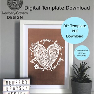 Follow your heart mandala paper cut template digital download