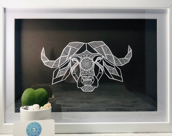 Hand Cut Buffalo Framed Papercut Wall Art