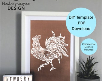 Mandala Rooster Papercutting Template Digital Download