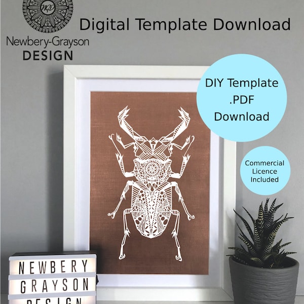 Mandala Stag Beetle Papercutting Template Digital Download