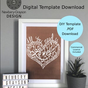All you need is love papercutting template digital download