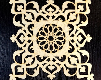 S-005/ Moroccan Arabesque Square / Carved Wood / Laser Cut Wood / geometric Design/ Table decor / wall decor / ceiling decor / Zowaqa