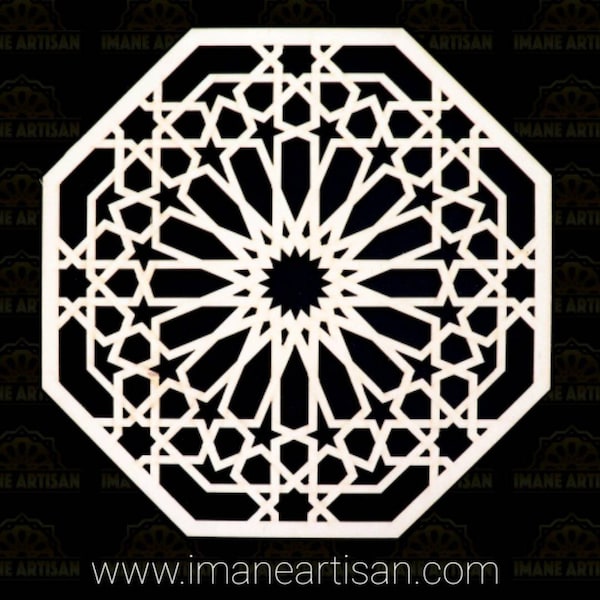 OC-001/ Moroccan Arabesque Octagon / Carved Wood / Laser Cut Wood / geometric Design/ Table decor / wall decor / ceiling decor / Zowaqa