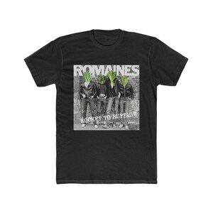 May include: Black t-shirt with a graphic of a band called "Romaine's" with the text "Rocket to Ruffage".