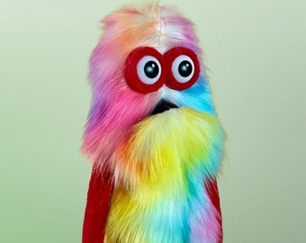 Meep Monster Puppet - Rainbow with Red Arms and Eyes