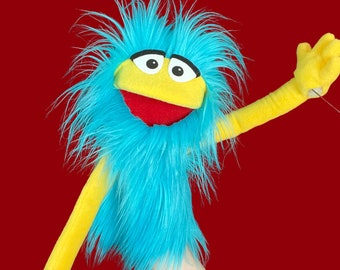 Furry Blue Monster Hand and Rod Puppet
