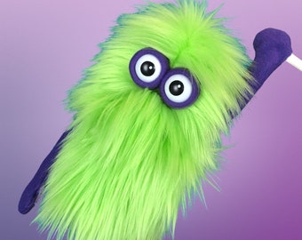 Mini Monster Hand and Rod Practice Puppet - Neon Green Fur