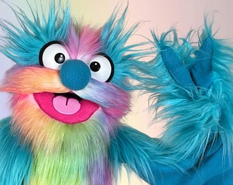 Nosey Pro - Professional Live Hand Puppet - Tie-Dye Rainbow with Blue - Made to Order
