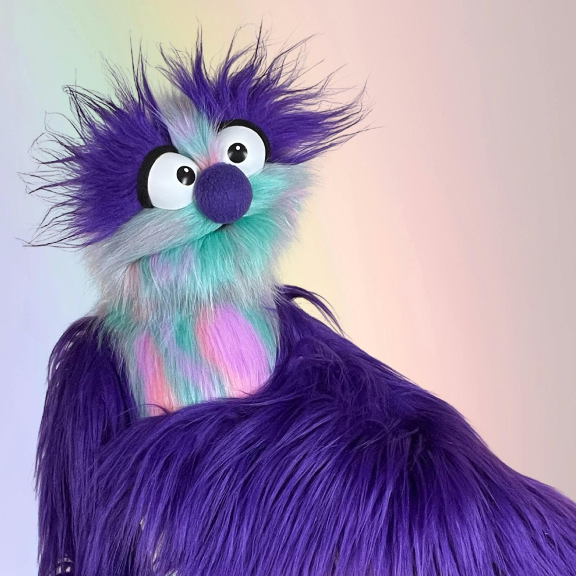 Professional Live-hand Puppet - Rainbow Sherbet and Purple Fur