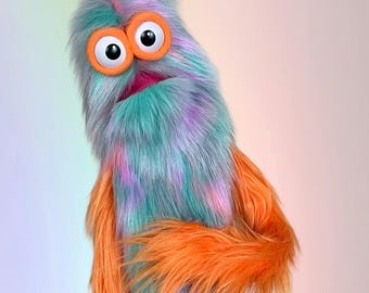 Mega Meep Hand and Rod Puppet: Rainbow Sherbet Fur - Made-to-Order
