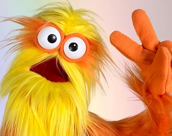 Live-Hand Puppet - Mega Meep Monster - Yellow and Orange Fur