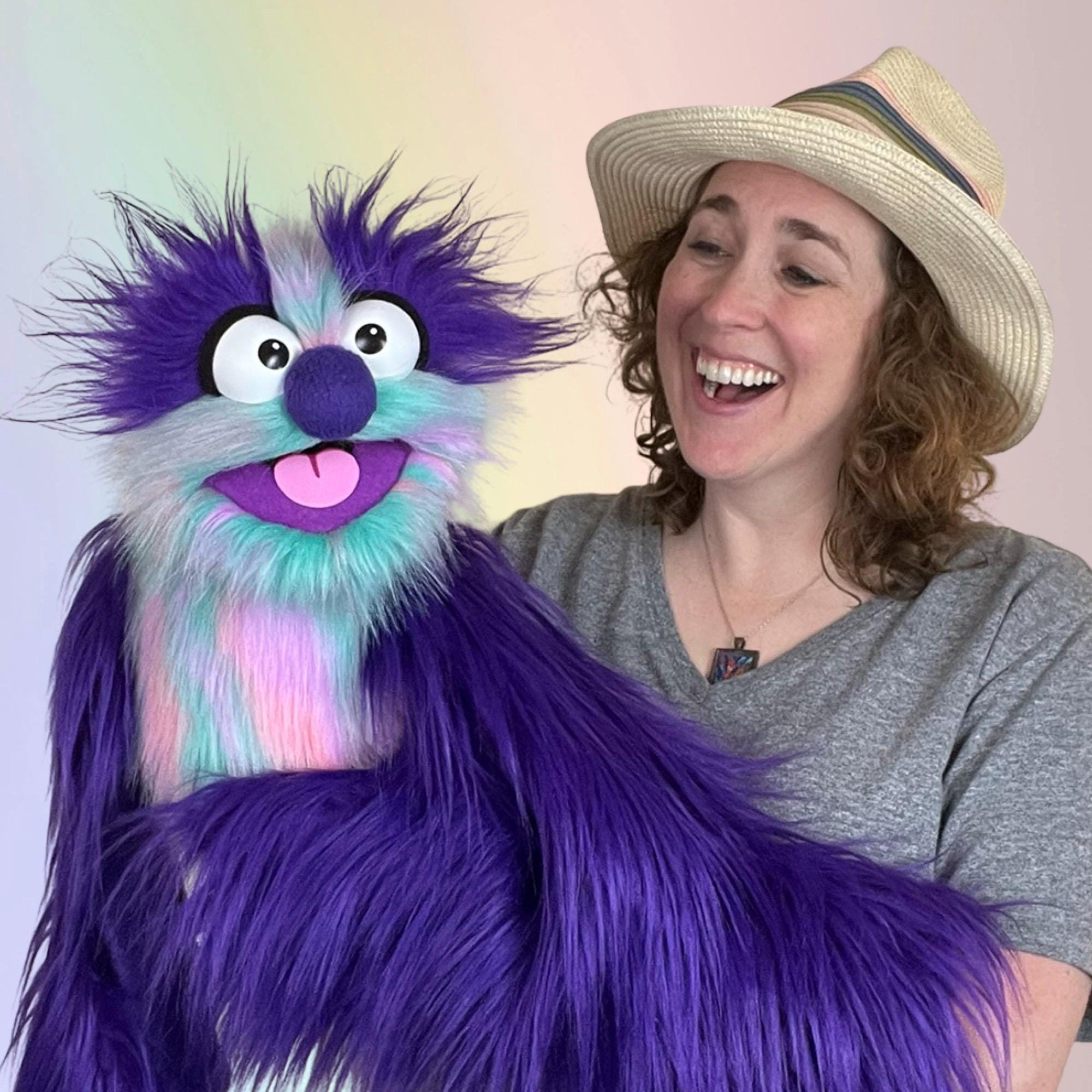 Professional Live-hand Puppet - Rainbow Sherbet and Purple Fur