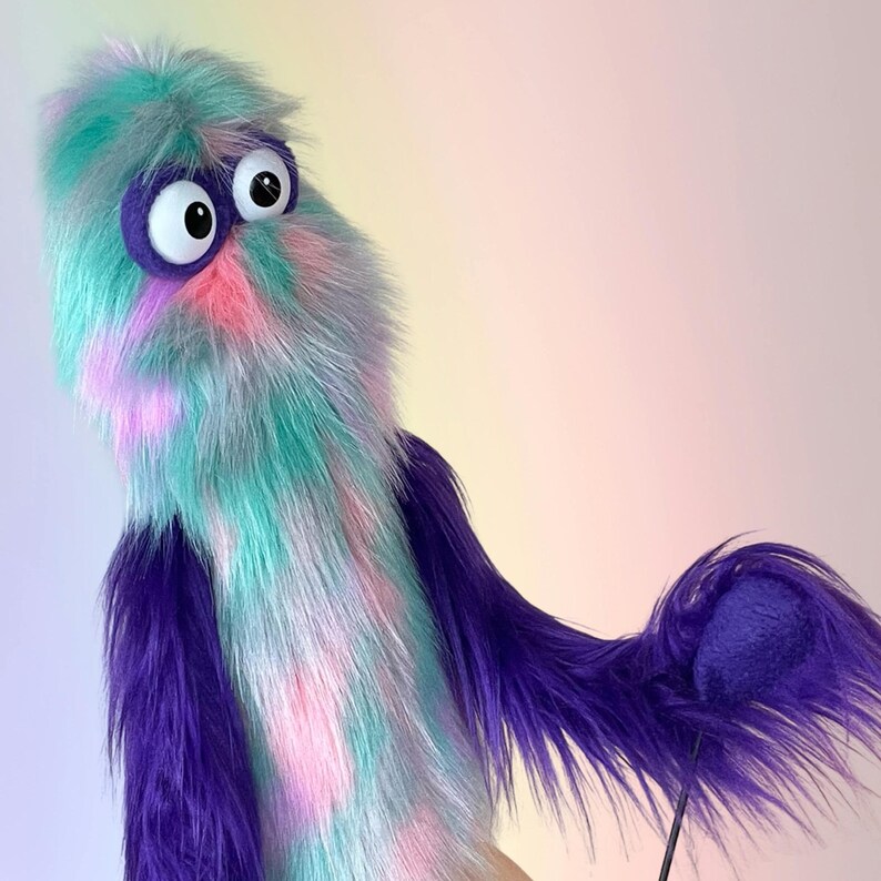 Merb Puppet Mega Meep Hand and Rod Puppet - Rainbow Sherbet Fur With Purple Fleece ...
