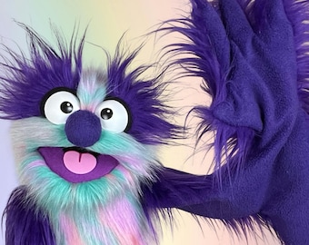 Professional Live-Hand Puppet - Rainbow Sherbet and Purple Fur - Nosey Pro - Made to Order
