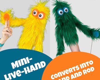 Custom Mega Meep Monster Puppet - Removable Rod /  Mini Live Hand