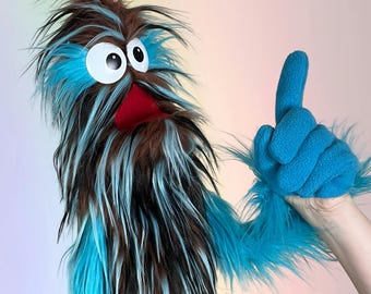 Live-Hand Puppet - Mega Meep Monster - Brown and Blue Fur