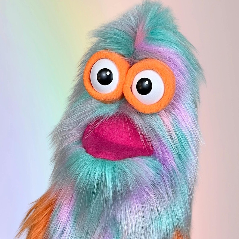 Merb Puppet Mega Meep Hand and Rod Puppet: Rainbow Sherbet Fur - Made-to-order - Etsy