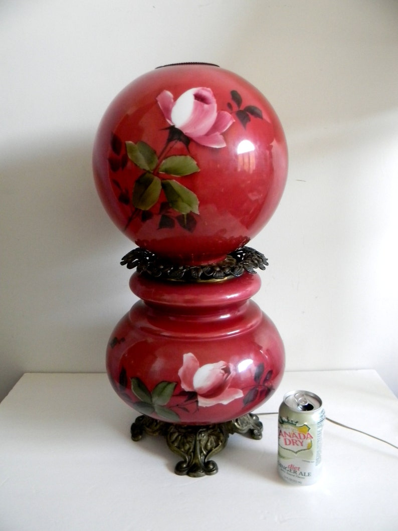 Gone With the Wind Red Globe Lamp With Hand Painted Roses Etsy