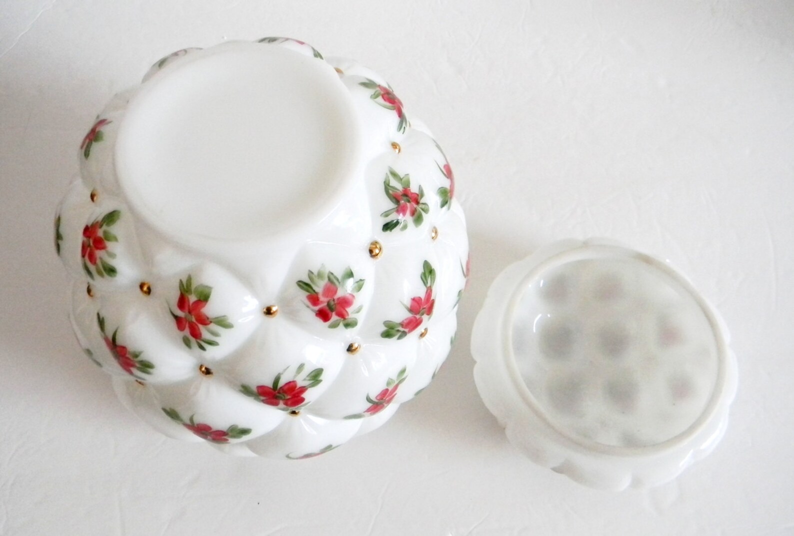 Consolidated Glass Milk Glass Biscuit Jar With Floral and Gold Etsy