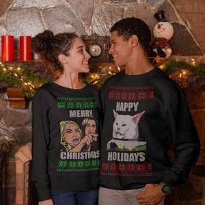 Yelling at Cat Meme Couples Sweatshirt Design Two Sweatshirts image 1