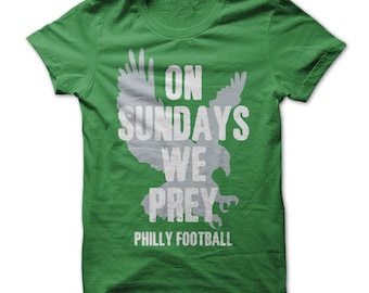 On Sundays We Prey T-Shirt Design - Green Shirt with Multi Color Print - Every Sunday