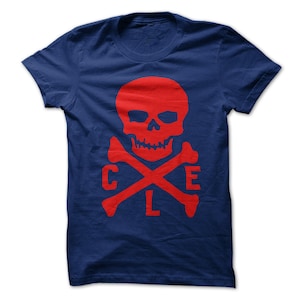 Cleveland Skull T-Shirt Design - Navy Shirt with Red Print