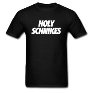 Holy Schnikes T-Shirt Design - Black Shirt with White Print