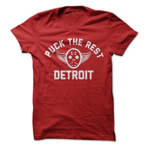 Puck the Rest - Detroit T-Shirt Design - Red T-shirt with White Print