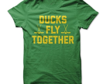 Ducks Fly Together T-Shirt Design - Green T-shirt with Gold Print