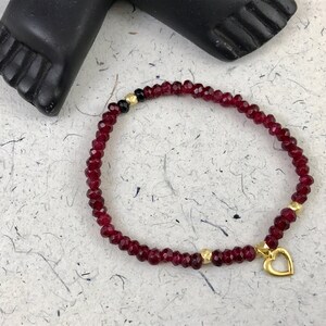 Genuine dyed Ruby  bracelet, Valentine bracelet, 22K brushed gold plated nuggets,Stackable braclet, Birthstone Jewelry, Mother&#39;s day gift,