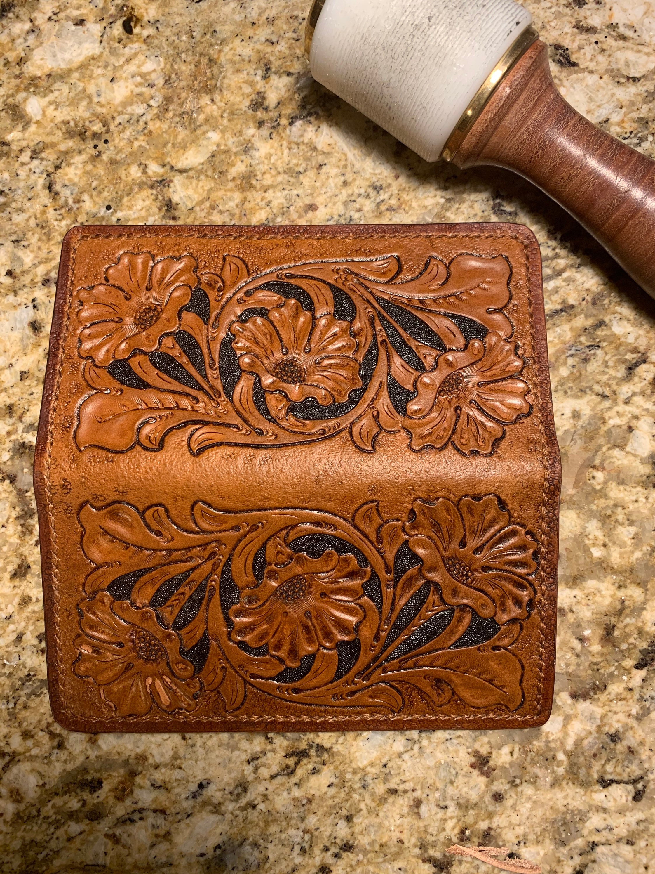 Hand tooled leather checkbook cover or cash wallet. Etsy