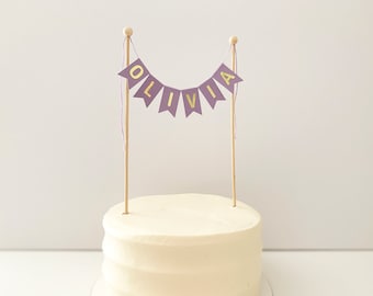 Plum Purple – Custom Name Cake Banner - Cake Topper Personalized with Name or Message - Cake Bunting - Adjustable Width