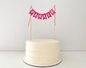 Fuchsia Pink – Custom Name Cake Banner - Cake Topper Personalized with Name or Message - Cake Bunting - Adjustable Width