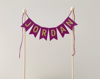 Beet Purple – Custom Name Cake Banner - Cake Topper Personalized with Name or Message - Cake Bunting - Adjustable Width