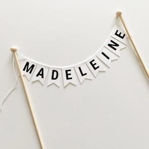 White – Custom Name Cake Banner - Cake Topper Personalized with Name or Message - Cake Bunting - Adjustable Width