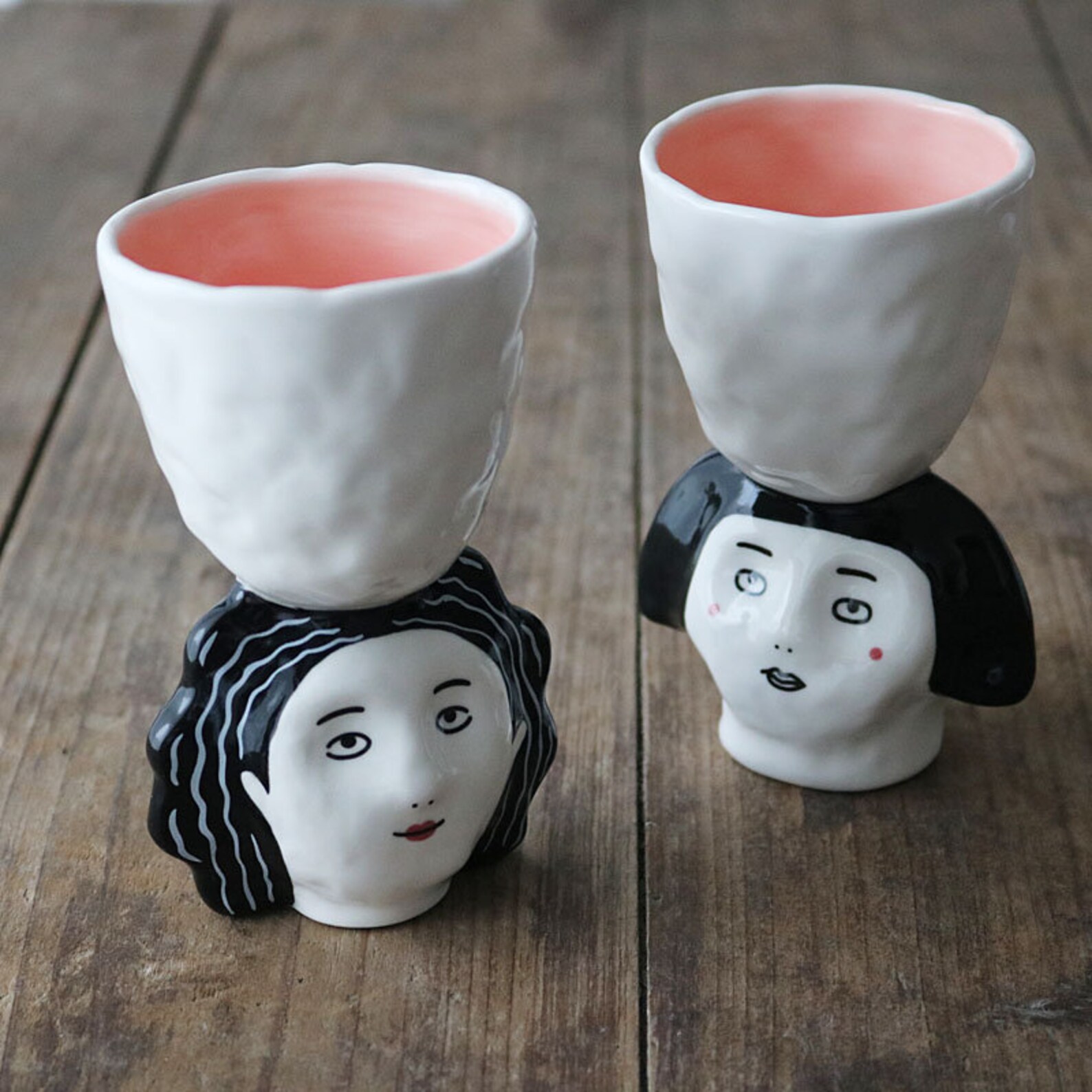Ceramic Japanese Character Sake Cup White Cute Japanese Face Etsy