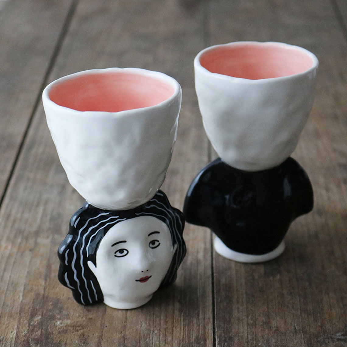 Ceramic Japanese Character Sake Cup White Cute Japanese Face Etsy