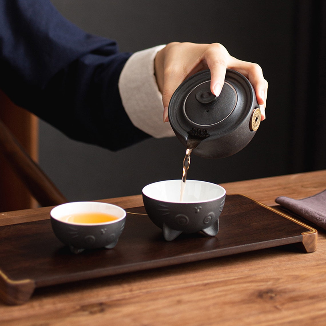 Ceramic Black Cat Tea Set Black Cat Ornament Japanese Etsy