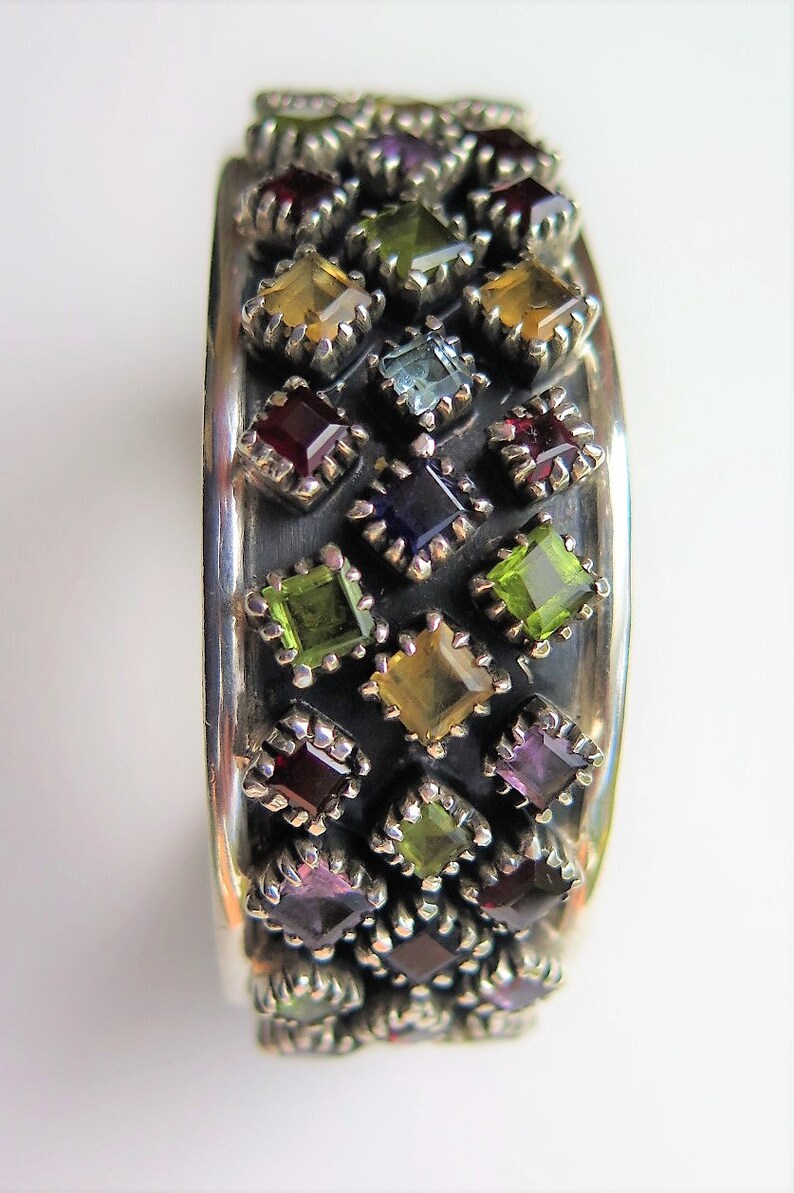 Silver cuff with Crystal Quartz Citrine and Garnet stones Silver Bracelet Modern Silver Jewellery Amethyst Peridot