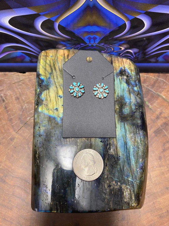 Zuni Turquoise cluster sterling silver stud earri… - image 3