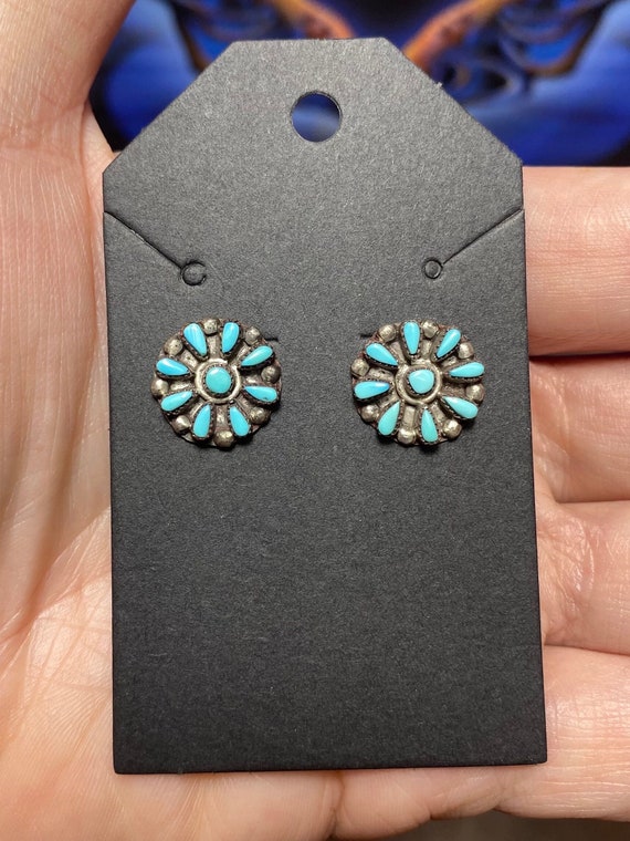 Zuni Turquoise cluster sterling silver stud earri… - image 1