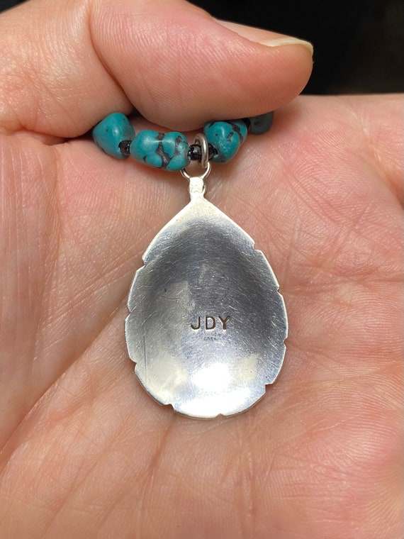 Turquoise necklace with signed Native American pe… - image 3