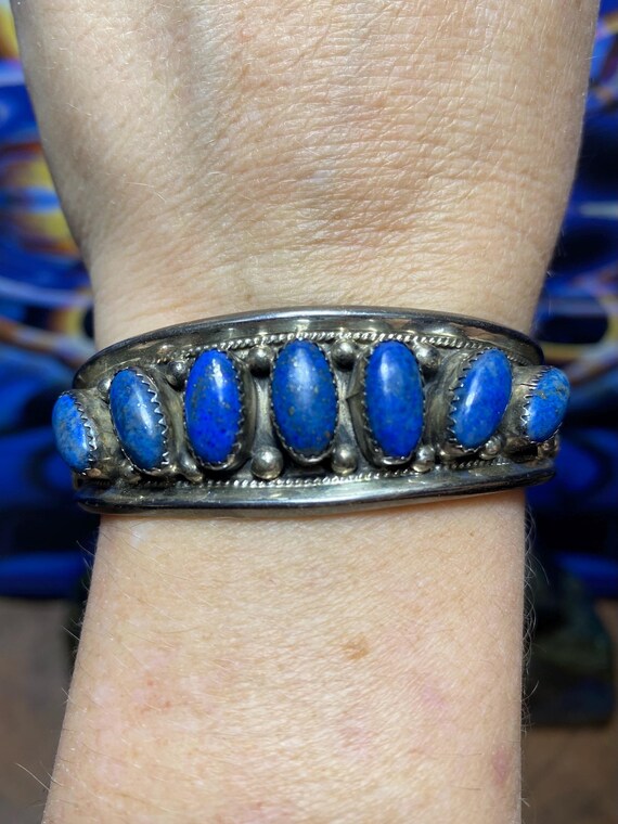 Native American denim lapis Sterling silver cuff signed Justin Morris