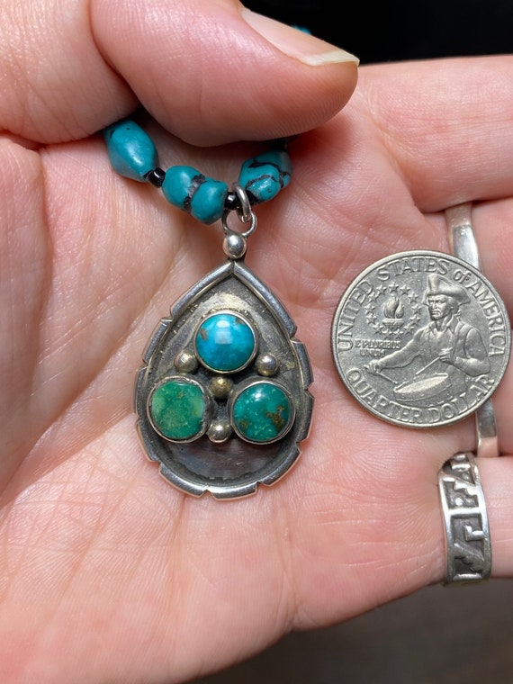 Turquoise necklace with signed Native American pe… - image 2
