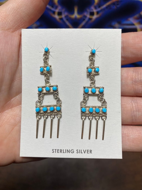 Zuni Turquoise snake eye sterling silver dangle earrings