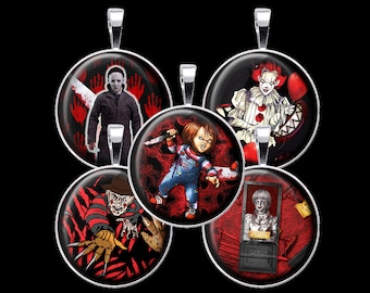 Horror Movies Digital Collage Sheet, Halloween Collage -DCC141-18mm,20mm, 25mm and 30mm Rounds/Circles-Instant Download